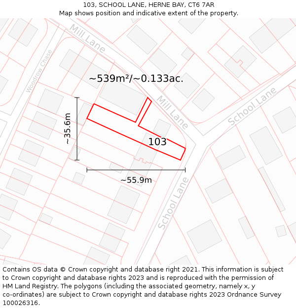 103, SCHOOL LANE, HERNE BAY, CT6 7AR: Plot and title map