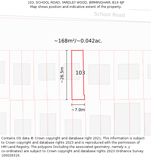 103, SCHOOL ROAD, YARDLEY WOOD, BIRMINGHAM, B14 4JP: Plot and title map