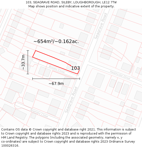 103, SEAGRAVE ROAD, SILEBY, LOUGHBOROUGH, LE12 7TW: Plot and title map