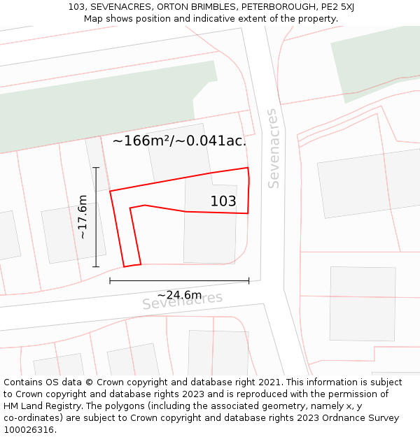 103, SEVENACRES, ORTON BRIMBLES, PETERBOROUGH, PE2 5XJ: Plot and title map