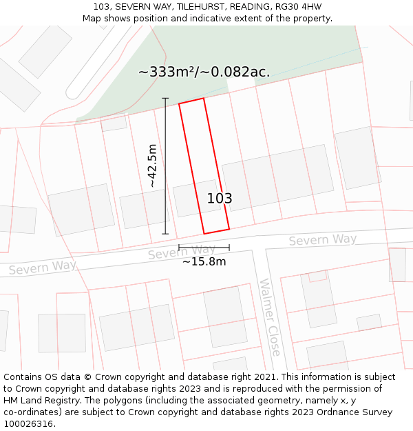 103, SEVERN WAY, TILEHURST, READING, RG30 4HW: Plot and title map