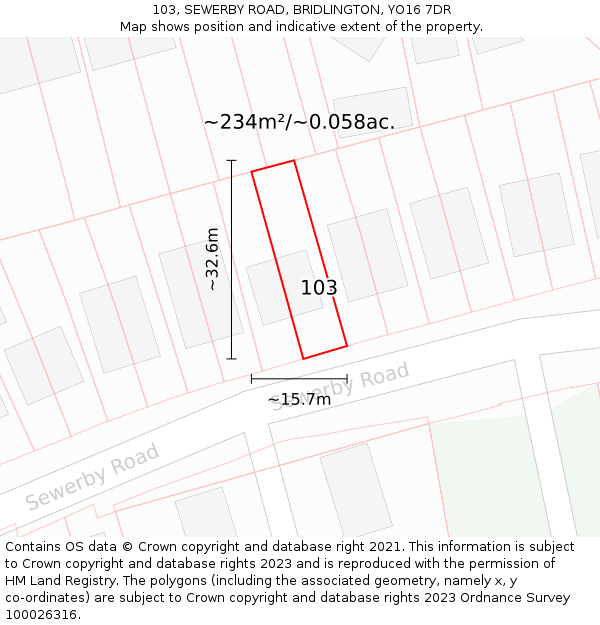 103, SEWERBY ROAD, BRIDLINGTON, YO16 7DR: Plot and title map