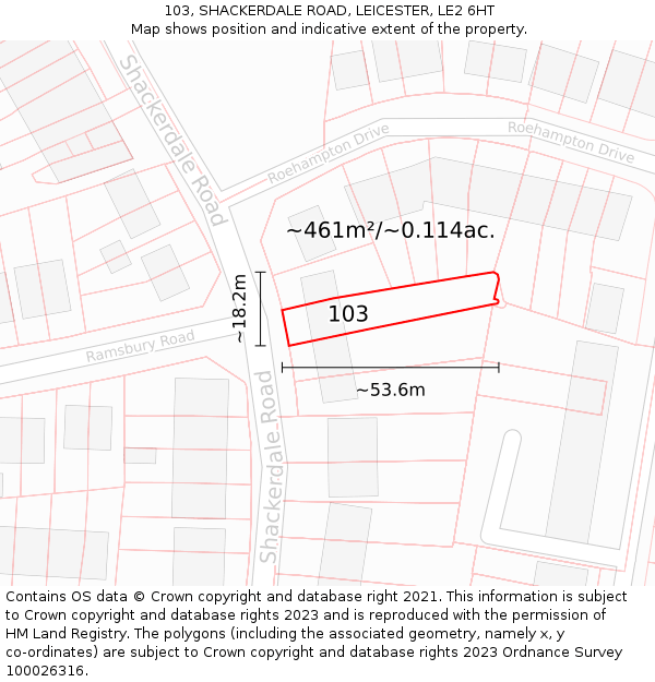 103, SHACKERDALE ROAD, LEICESTER, LE2 6HT: Plot and title map
