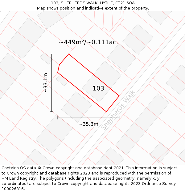 103, SHEPHERDS WALK, HYTHE, CT21 6QA: Plot and title map