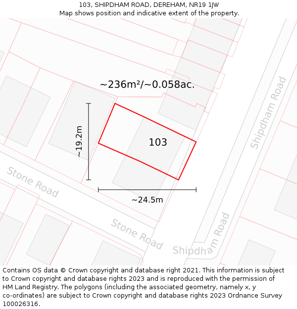 103, SHIPDHAM ROAD, DEREHAM, NR19 1JW: Plot and title map