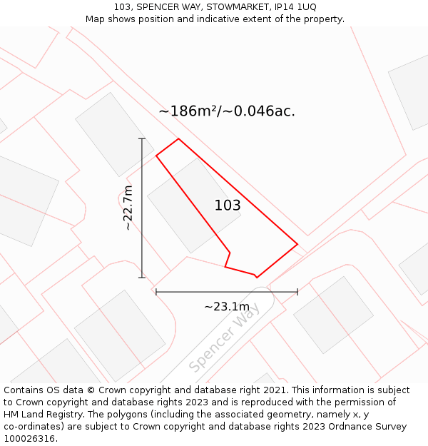 103, SPENCER WAY, STOWMARKET, IP14 1UQ: Plot and title map