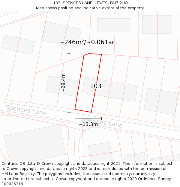 103, SPENCES LANE, LEWES, BN7 2HQ: Plot and title map