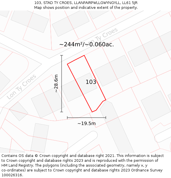 103, STAD TY CROES, LLANFAIRPWLLGWYNGYLL, LL61 5JR: Plot and title map