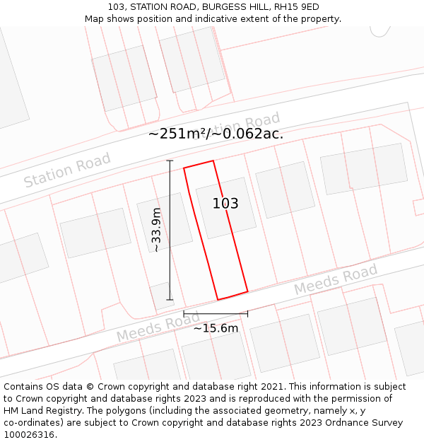 103, STATION ROAD, BURGESS HILL, RH15 9ED: Plot and title map