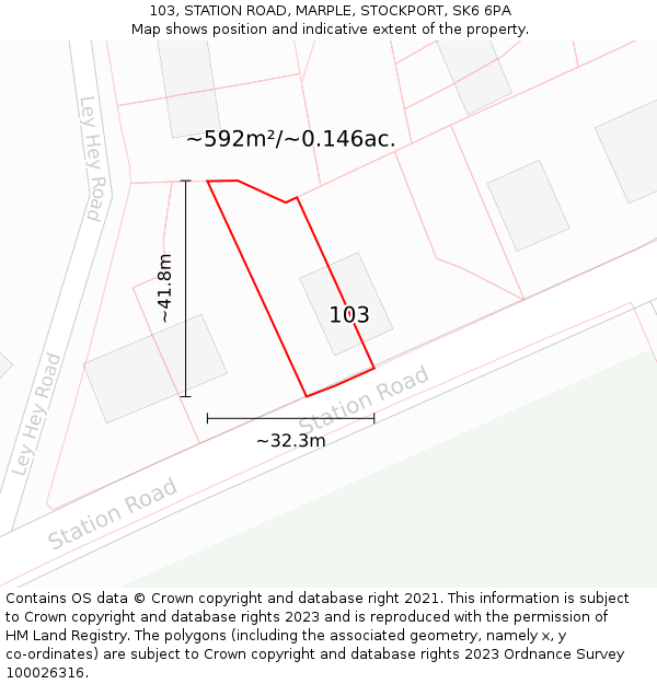 103, STATION ROAD, MARPLE, STOCKPORT, SK6 6PA: Plot and title map