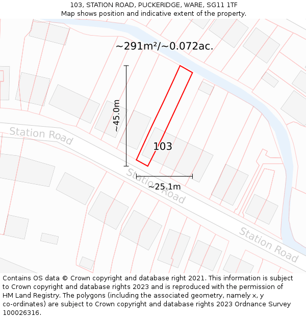 103, STATION ROAD, PUCKERIDGE, WARE, SG11 1TF: Plot and title map