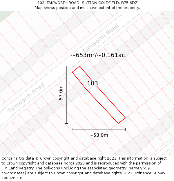 103, TAMWORTH ROAD, SUTTON COLDFIELD, B75 6DZ: Plot and title map