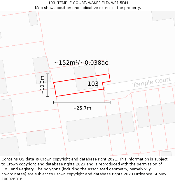 103, TEMPLE COURT, WAKEFIELD, WF1 5DH: Plot and title map