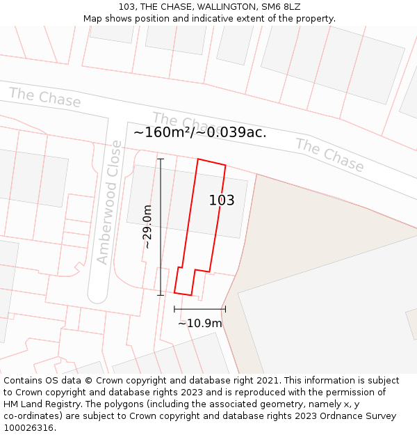 103, THE CHASE, WALLINGTON, SM6 8LZ: Plot and title map