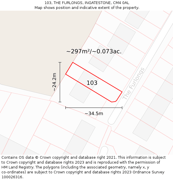 103, THE FURLONGS, INGATESTONE, CM4 0AL: Plot and title map
