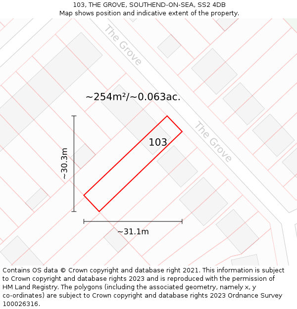 103, THE GROVE, SOUTHEND-ON-SEA, SS2 4DB: Plot and title map
