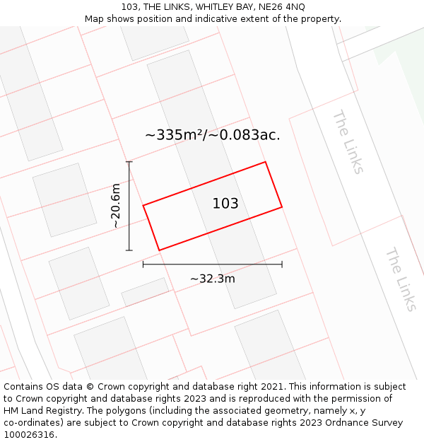 103, THE LINKS, WHITLEY BAY, NE26 4NQ: Plot and title map