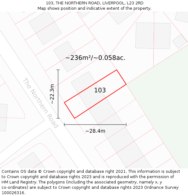 103, THE NORTHERN ROAD, LIVERPOOL, L23 2RD: Plot and title map