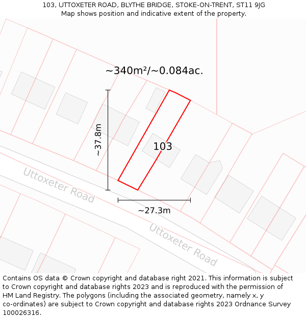 103, UTTOXETER ROAD, BLYTHE BRIDGE, STOKE-ON-TRENT, ST11 9JG: Plot and title map