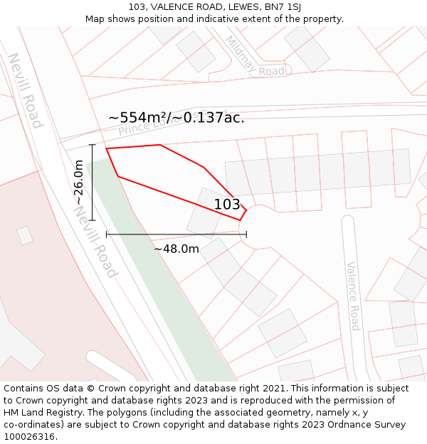 103, VALENCE ROAD, LEWES, BN7 1SJ: Plot and title map