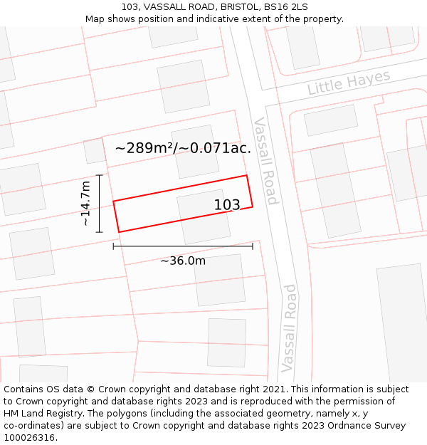 103, VASSALL ROAD, BRISTOL, BS16 2LS: Plot and title map