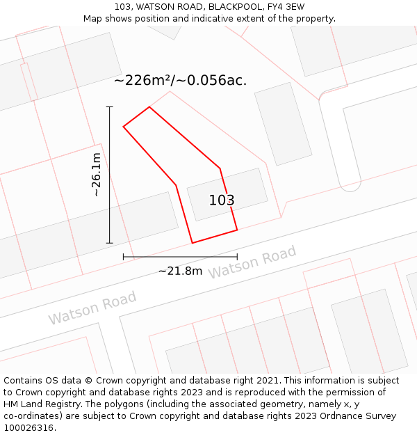 103, WATSON ROAD, BLACKPOOL, FY4 3EW: Plot and title map