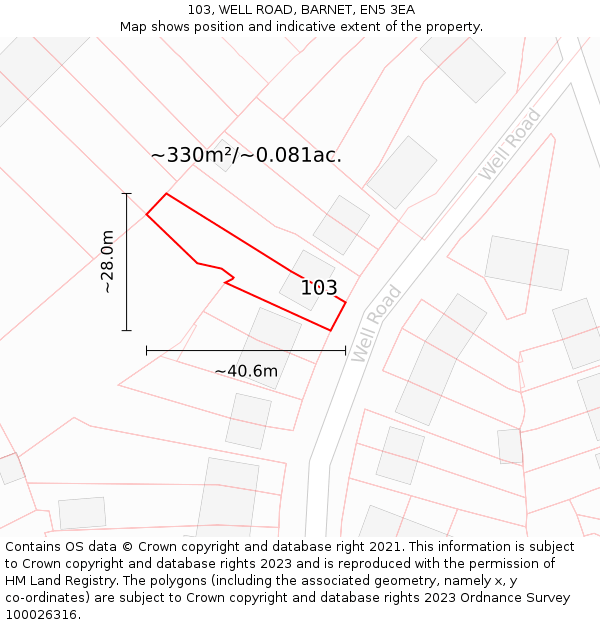 103, WELL ROAD, BARNET, EN5 3EA: Plot and title map