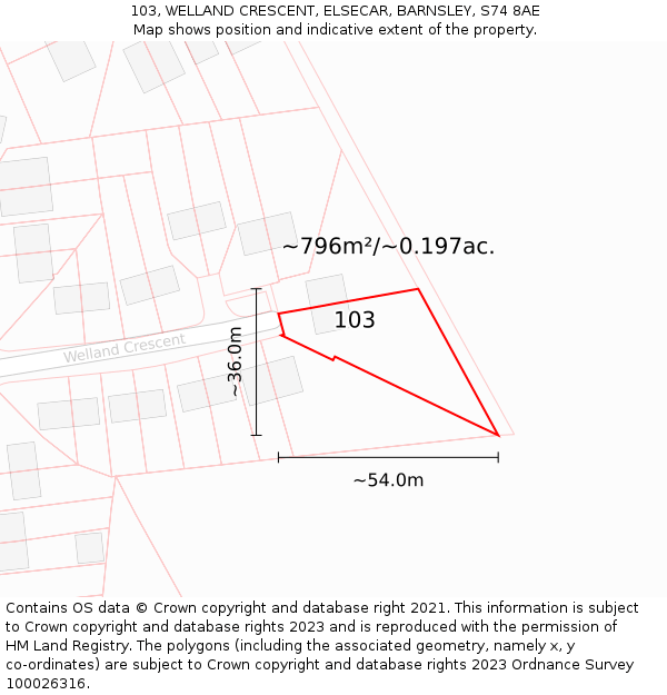 103, WELLAND CRESCENT, ELSECAR, BARNSLEY, S74 8AE: Plot and title map