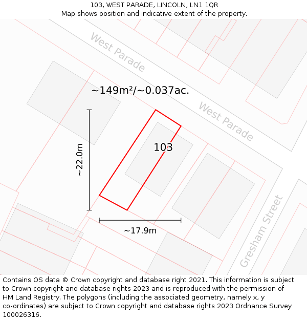 103, WEST PARADE, LINCOLN, LN1 1QR: Plot and title map