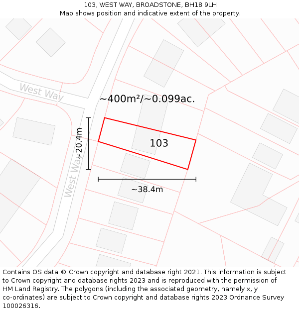 103, WEST WAY, BROADSTONE, BH18 9LH: Plot and title map