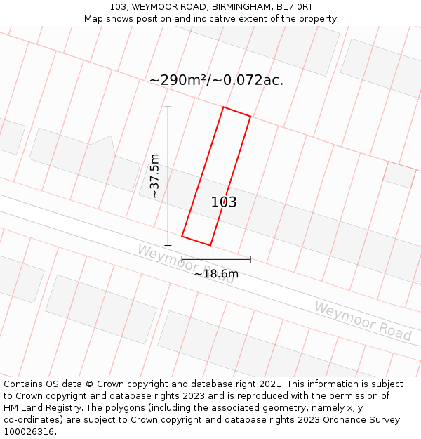 103, WEYMOOR ROAD, BIRMINGHAM, B17 0RT: Plot and title map