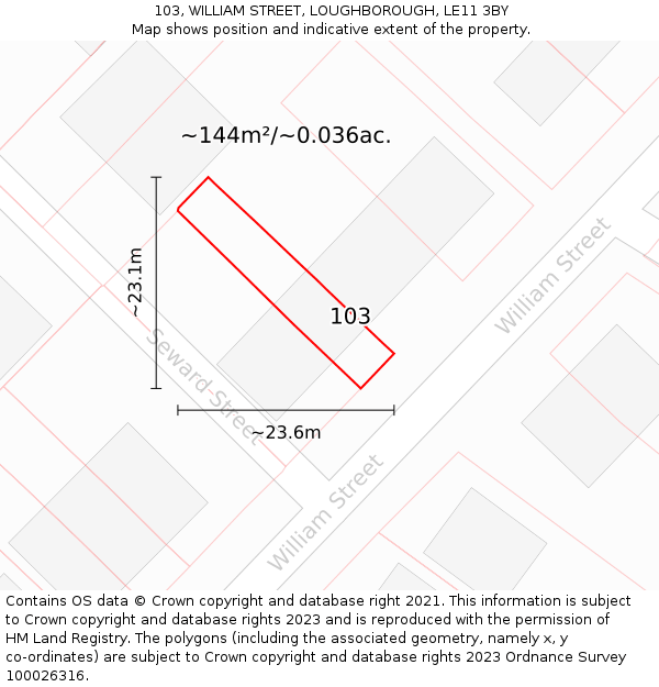 103, WILLIAM STREET, LOUGHBOROUGH, LE11 3BY: Plot and title map