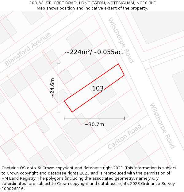 103, WILSTHORPE ROAD, LONG EATON, NOTTINGHAM, NG10 3LE: Plot and title map