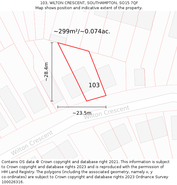 103, WILTON CRESCENT, SOUTHAMPTON, SO15 7QF: Plot and title map