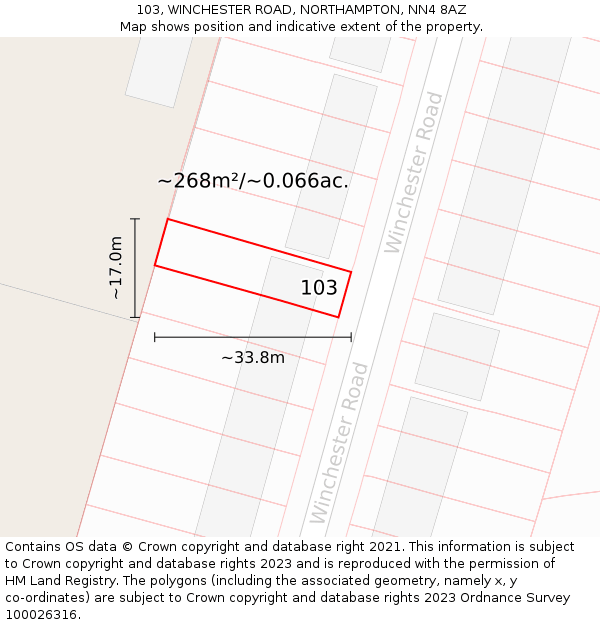 103, WINCHESTER ROAD, NORTHAMPTON, NN4 8AZ: Plot and title map