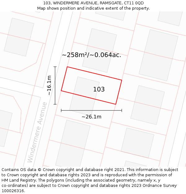 103, WINDERMERE AVENUE, RAMSGATE, CT11 0QD: Plot and title map