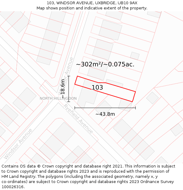 103, WINDSOR AVENUE, UXBRIDGE, UB10 9AX: Plot and title map