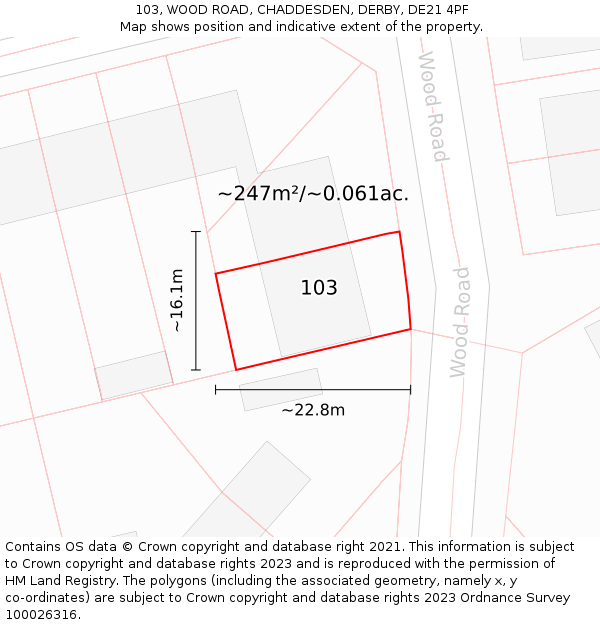 103, WOOD ROAD, CHADDESDEN, DERBY, DE21 4PF: Plot and title map