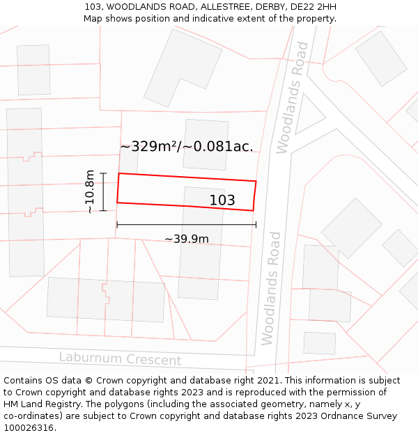 103, WOODLANDS ROAD, ALLESTREE, DERBY, DE22 2HH: Plot and title map