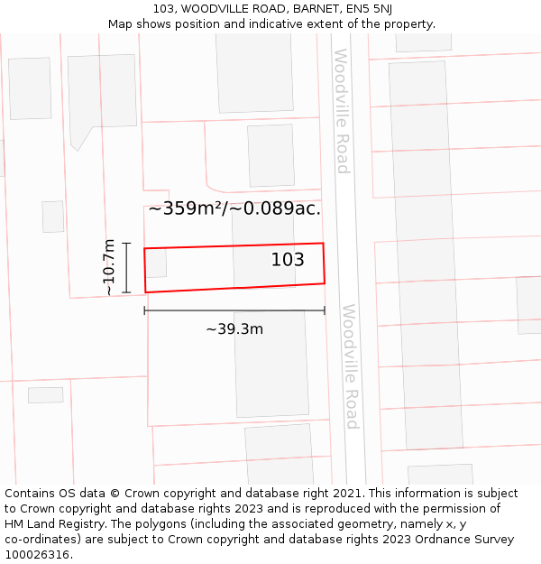 103, WOODVILLE ROAD, BARNET, EN5 5NJ: Plot and title map