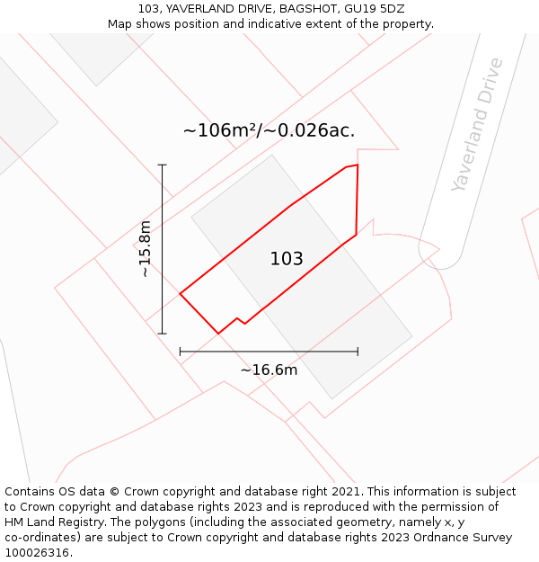 103, YAVERLAND DRIVE, BAGSHOT, GU19 5DZ: Plot and title map