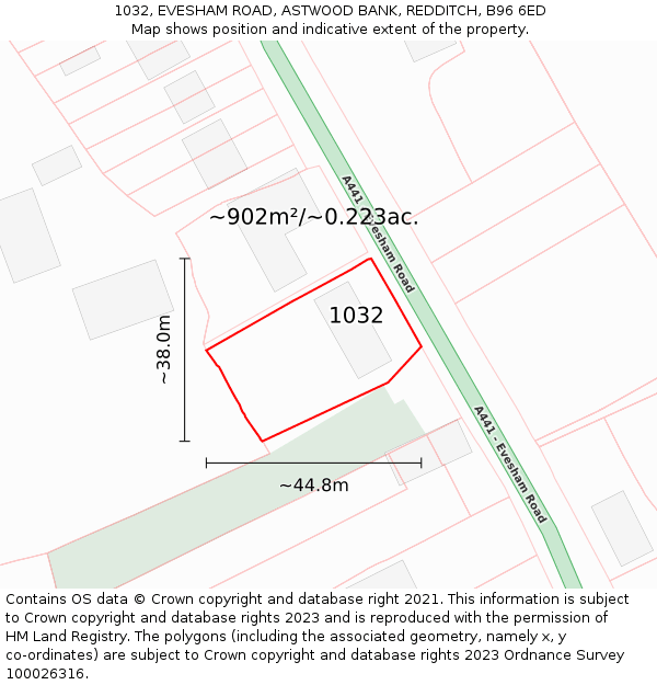 1032, EVESHAM ROAD, ASTWOOD BANK, REDDITCH, B96 6ED: Plot and title map