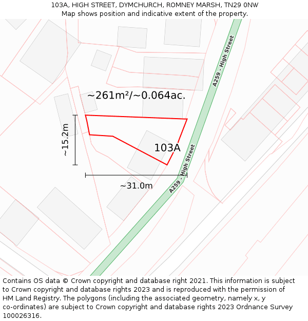 103A, HIGH STREET, DYMCHURCH, ROMNEY MARSH, TN29 0NW: Plot and title map