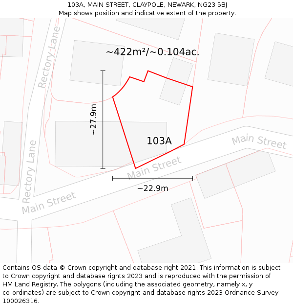 103A, MAIN STREET, CLAYPOLE, NEWARK, NG23 5BJ: Plot and title map