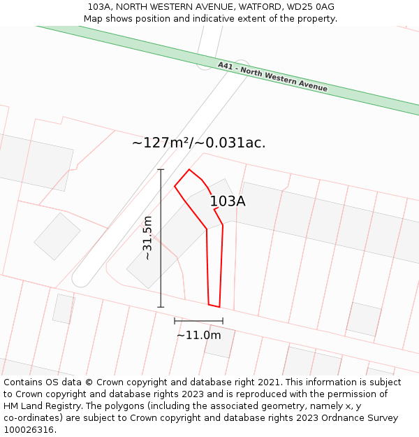 103A, NORTH WESTERN AVENUE, WATFORD, WD25 0AG: Plot and title map