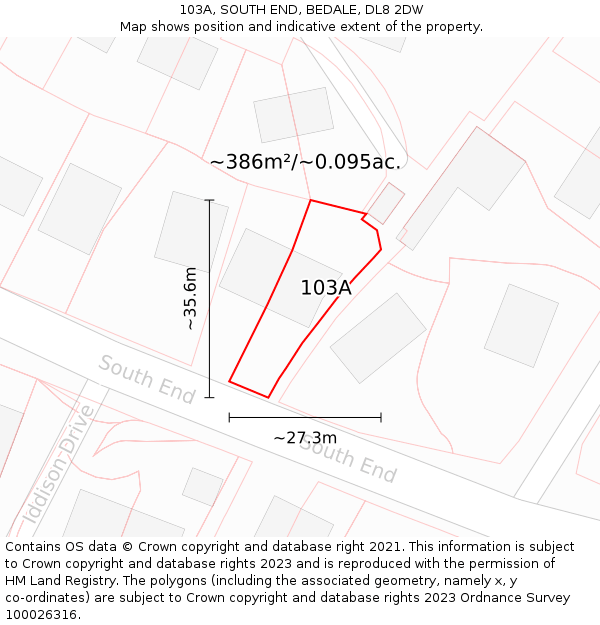 103A, SOUTH END, BEDALE, DL8 2DW: Plot and title map