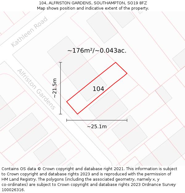 104, ALFRISTON GARDENS, SOUTHAMPTON, SO19 8FZ: Plot and title map