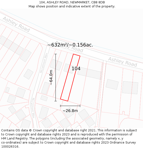 104, ASHLEY ROAD, NEWMARKET, CB8 8DB: Plot and title map