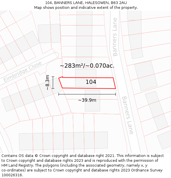 104, BANNERS LANE, HALESOWEN, B63 2AU: Plot and title map