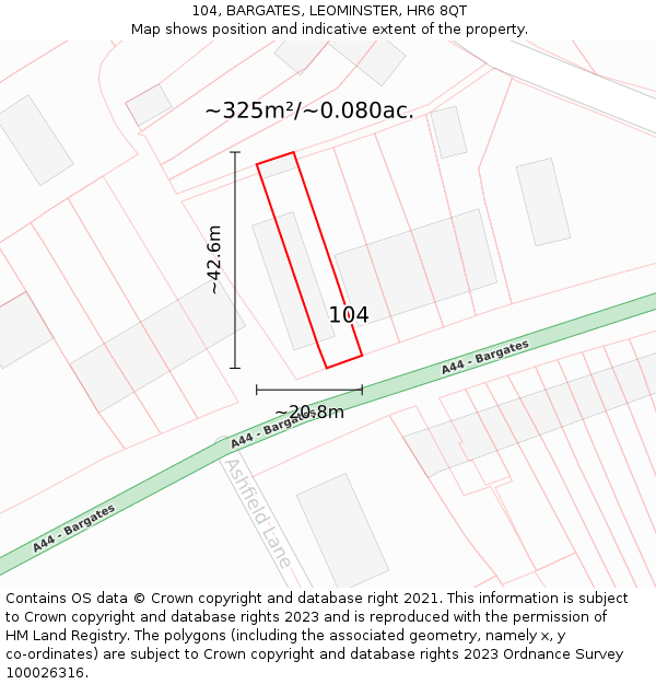 104, BARGATES, LEOMINSTER, HR6 8QT: Plot and title map